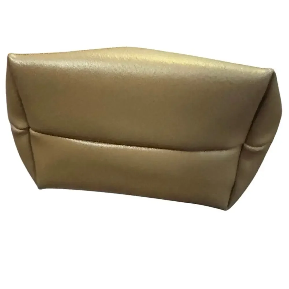 Anthropologie Women's Brown Solid Leather Classic Zip Cosmetic Pouch Bag